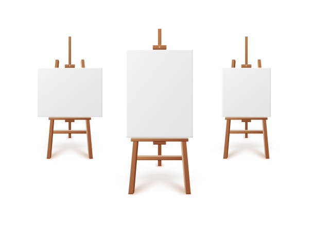 istock Wooden easels with blank canvas for painting art a set of vector illustrations 1296530337