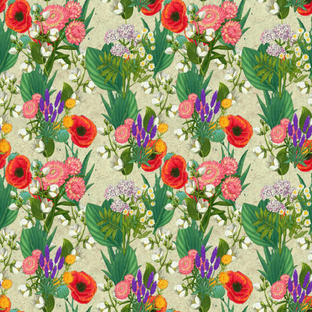 istock Hand drawn medicinal plant seamless pattern. Healing herbs drawing on craft paper 1296532953