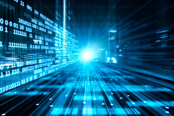 istock Digital data flow on road with motion blur to create vision of fast speed transfer 1296533227