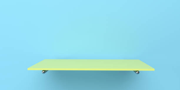 istock An empty orange shelf with metal rails hangs on the wall. Minimal concept. 3d render 1296534899