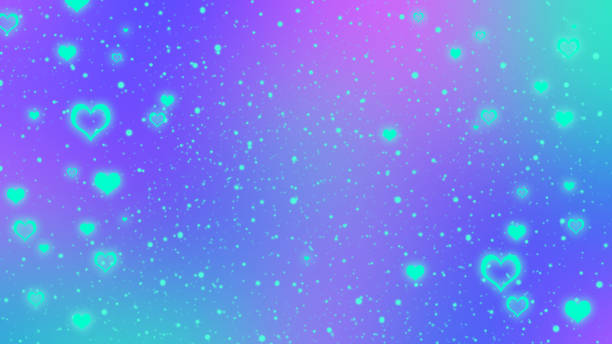 istock Abstract blurred blue and purple gradient background with glowing turquoise hearts. Vivid Valentines day background 1296535242