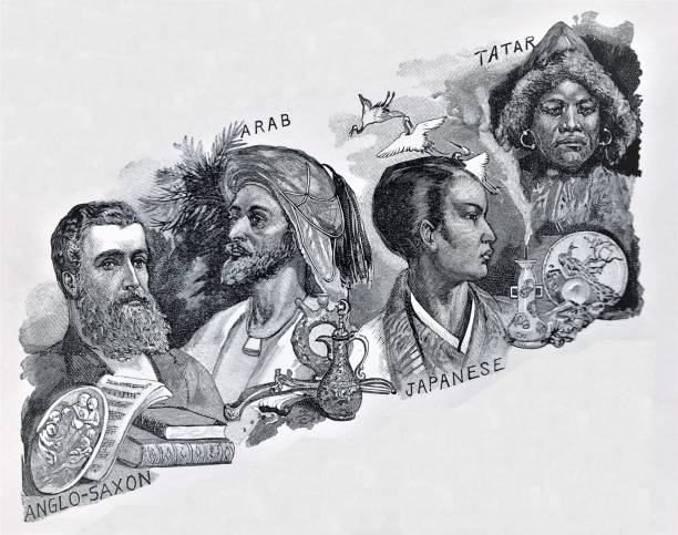 ludzie kaukaski, arabski, japoński, tatary - roots country stock illustrations