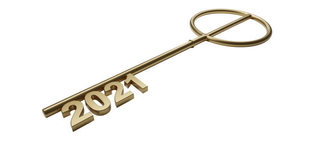 istock Happy New Year Background. Key with 2021. 3D illustration 1296550026