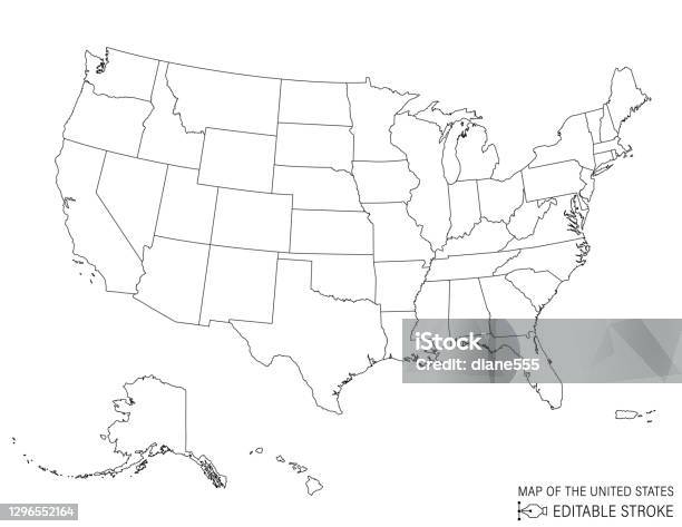 미국의 라인 아트 맵 미국에 대한 스톡 벡터 아트 및 기타 이미지 - 미국, 지도, 벡터