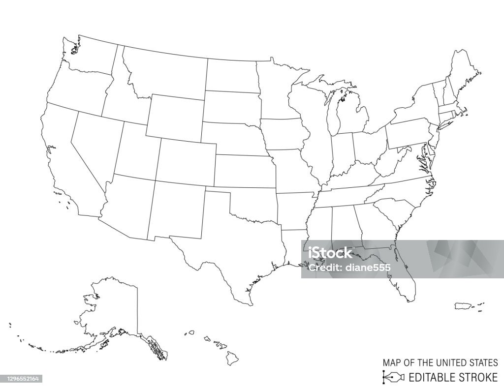 美國線藝術地圖 - 免版稅美國圖庫向量圖形