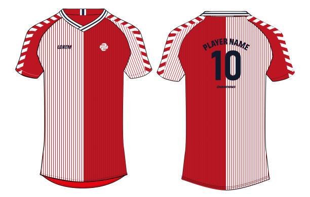 Sports jersey  t-shirt design vector template, sports jersey concept with front and back view for Soccer, Cricket, Football, Volleyball, Rugby. 1986 Denmark World Cup Home Kit jersey design Sports jersey  t-shirt design vector template, sports jersey concept with front and back view for Soccer, Cricket, Football, Volleyball, Rugby. 1986 Denmark World Cup Home Kit jersey design fa cup stock illustrations