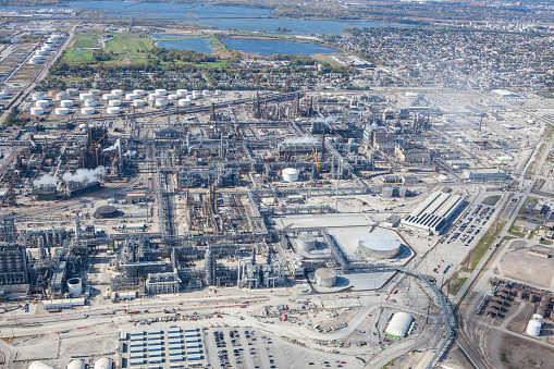 Aerial View of Large Oil Refinery near Whiting, IN, USA.
