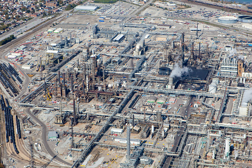 Aerial View of Large Oil Refinery near Whiting, IN, USA.