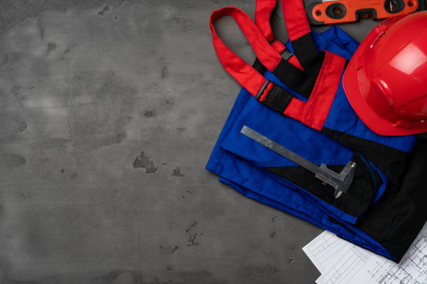 istock Top view of uniform of construction worker 1296571813
