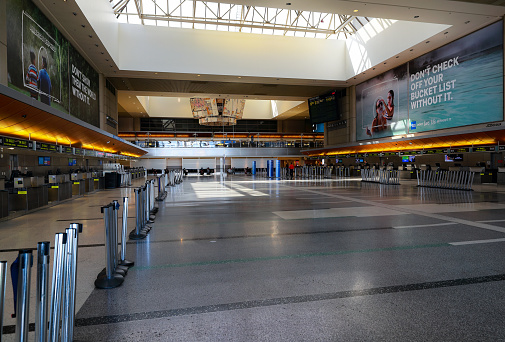 LAX International Airport in April during the first Lockdown (stay home order) when the traffic to Europe was halted. There were hours of zero flights and people at the entire airport.