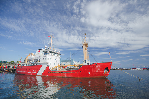 CCGS Bartlett, moored at Ogden Point in Victoria, B.C., is a Provo Wallis-class buoy tender in operation by the Canadian Coast Guard.