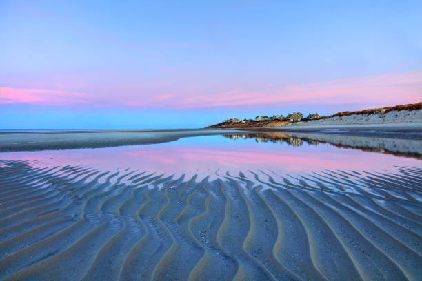 bassa marea sulla spiaggia di mayflower a cape cod - cape cod bay foto e immagini stock