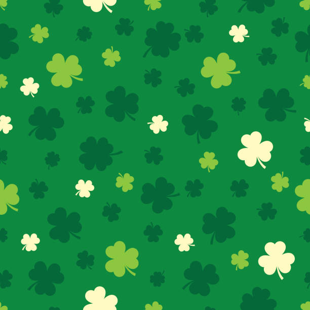 ilustraciones, imágenes clip art, dibujos animados e iconos de stock de patrón de trébol de tres hojas 2 - st patricks day clover four leaf clover irish culture