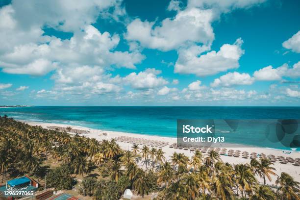 Top View Of Resort Town Of Varadero Cuba Long Beach Is 20 Km Away With Sun Loungers And Thatched Umbrellas And Lots Of Palm Trees Stock Photo - Download Image Now