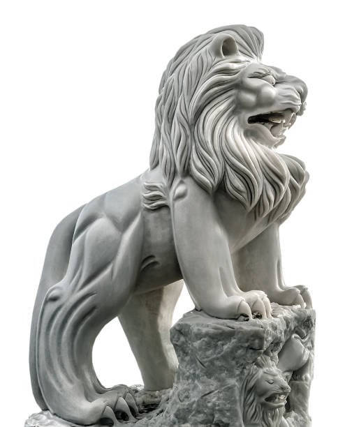 istock Marble decoration sculpture lion isolated in white. 1296599034