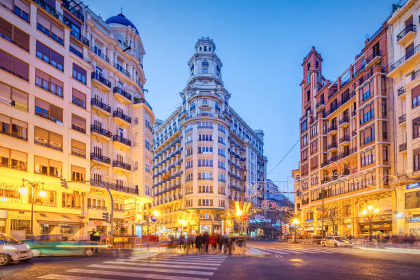 istock Ornate facades in downtown Valencia Spain 1296600096