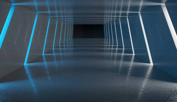 istock Futuristic Dark Tunnel with Neon Lights 1296608246