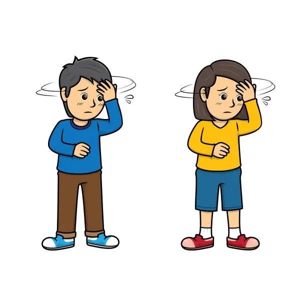 Vector illustration of An action of man and woman having a headache/getting dizzy. For human face expression or emotion concepts.Used to compose teaching materials in a set that expresses emotions.