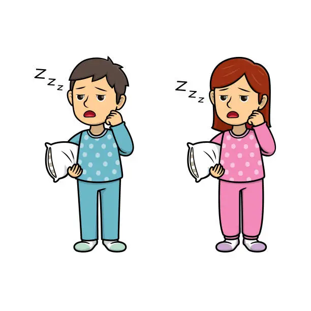 Vector illustration of A couple of children feeling sleepy. For human emotion or face expression concepts.Used to compose teaching materials in a set that expresses emotions.