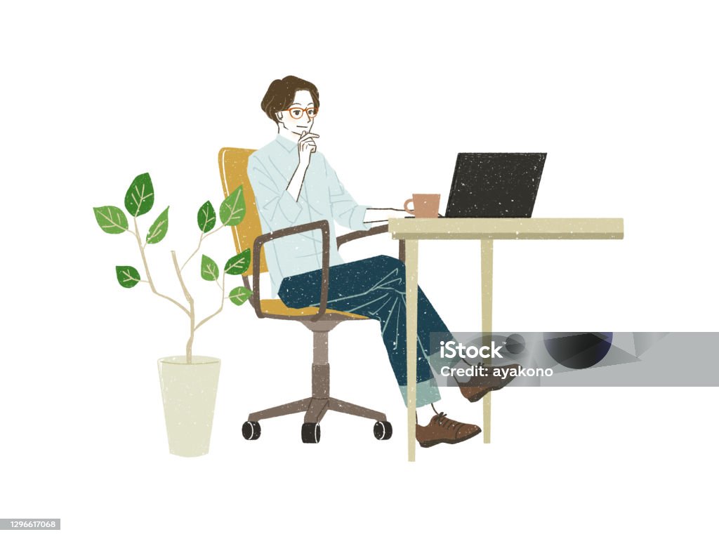 Man Using Computer Pastel Men Using A Personal Computer Stock Illustration - Download Image Now ...