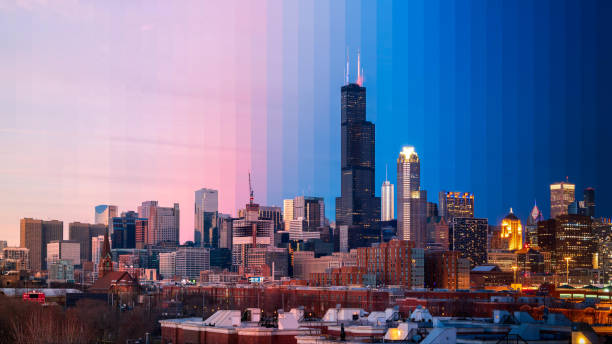 istock Downtown Chicago Day to Night Cityscape 1296620044