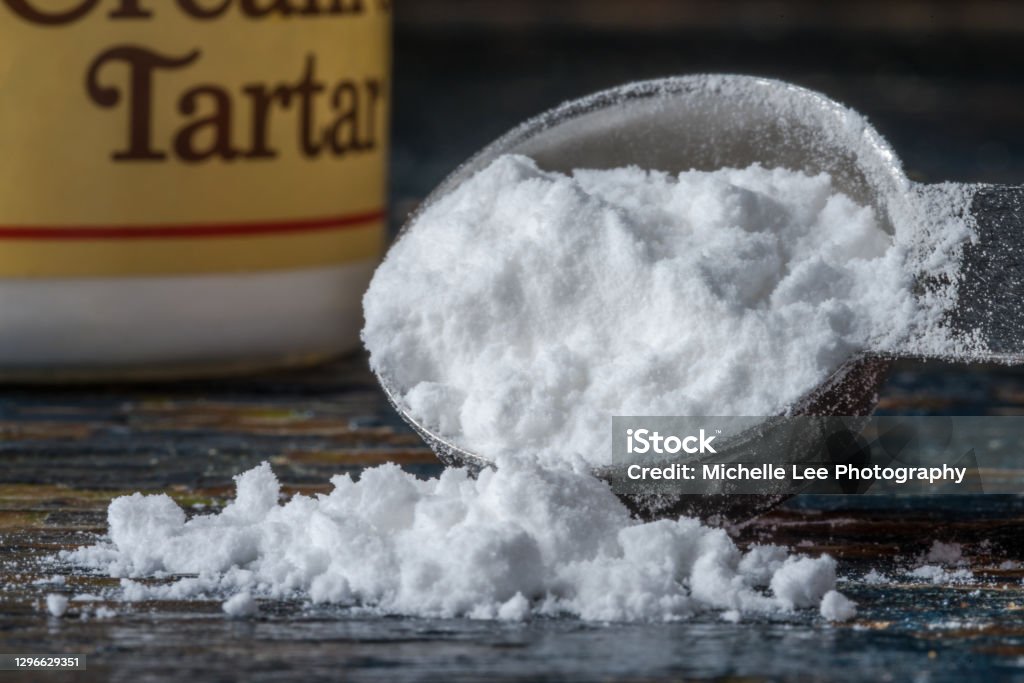 Cream of Tartar Spilled from a Teaspoon Dental Calculus Stock Photo