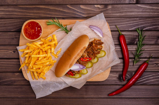 istock Sandwich with meat and vegetables 1296630415