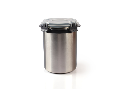 shiny stainless steel stroage container for preserve foods and cereal with plastic lid