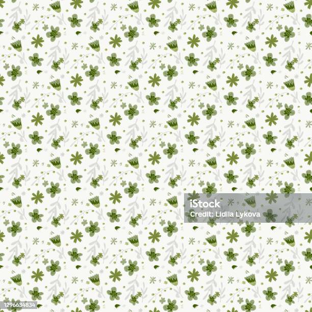 Green Patternms Random Seamless Random Pattern With Little Green Flowers And Leaves ...