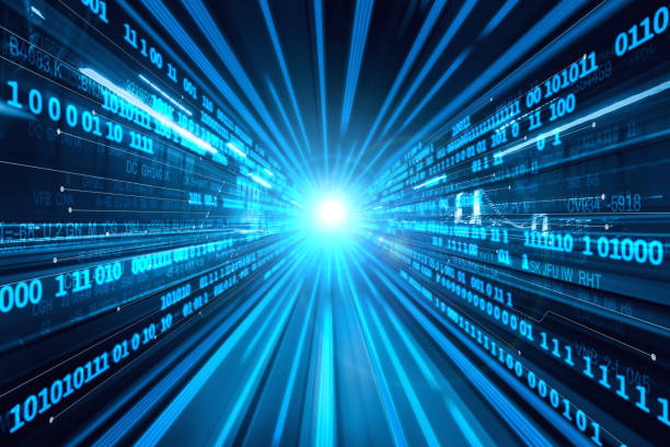 istock Digital data flow on road with motion blur to create vision of fast speed transfer 1296635585