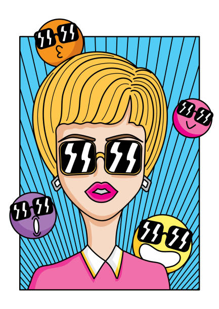 illustrazioni stock, clip art, cartoni animati e icone di tendenza di divertente donna dai capelli corti. - girl sunglasses 80s