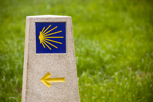 istock Camino de Santigo milestone and information sign. 1296637529