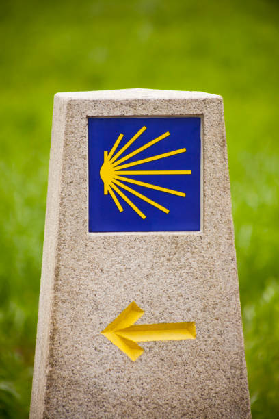 istock Camino de Santigo milestone and information sign. 1296637530
