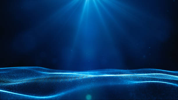 Digital cyberspace futuristic, Blue color particles wave flowing with bokeh and light, Lines and dots connection abstract background.