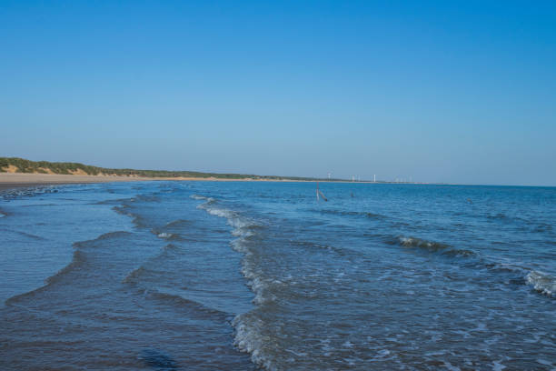 sonnenuntergang am strand von mandvi, kutch - horizontal landscape coastline gujarat stock-fotos und bilder