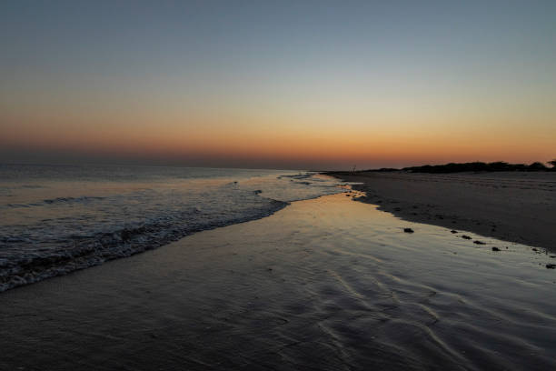 sonnenuntergang am strand von mandvi, kutch - horizontal landscape coastline gujarat stock-fotos und bilder