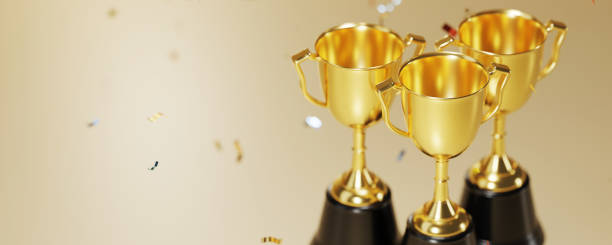 istock Golden trophy cup on gold background. copy space for text. 3d rendering. 1296652621