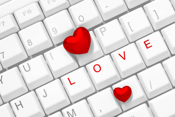 istock White computer keyboard button LOVE text with heart sign symbol 3d rendering. 3d illustration Internet dating of Love and Valentines Day greeting card template minimal concept. 1296652689
