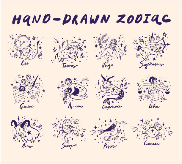 Hand-Drawn-Zodiac-collection Set of hand drawn vector zodiac signs. virgo stock illustrations