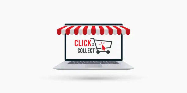 Vector illustration of Online shopping. Laptop with awning vector illustration