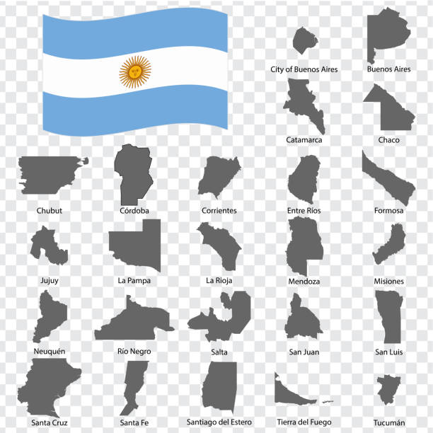 dwadzieścia cztery mapy prowincje argentyny - kolejność alfabetyczna z nazwą. każda mapa prowincji jest wymieniona i odizolowana za pomocą sformułowań i tytułów. republiki argentyńskiej. eps 10. - alphabetical order obrazy stock illustrations