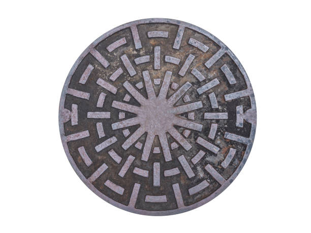 istock Metal drain lid on isolated background 1296663557
