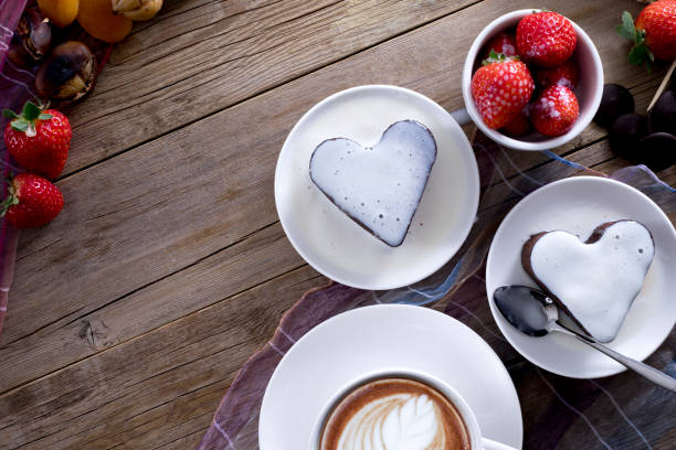 heart shaped cookies on wooden table