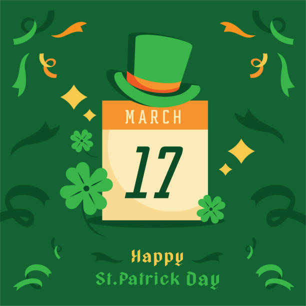 St.Patrick day calendar celebration St.Patrick day calendar March 17 celebration with hat,clover and ribbon splash. number 17 stock illustrations