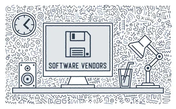 Vector illustration of Software Vendors Vector Doodle Design