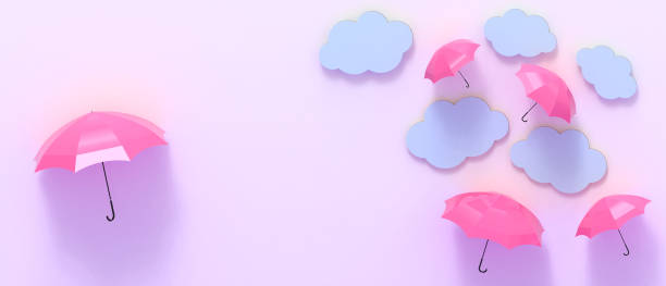istock Creative idea inspiration. Umbrella red and blue clouds on Purple background for leadership Concept - 3d rendering 1296669316