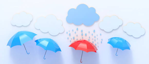 istock Creative idea inspiration. Umbrella blue - Red and clouds with rain on blue background with Protection Thought Leaders concept - 3d rendering 1296669319