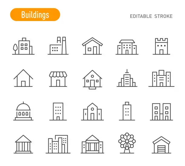 Vector illustration of Buildings Icons - Line Series - Editable Stroke