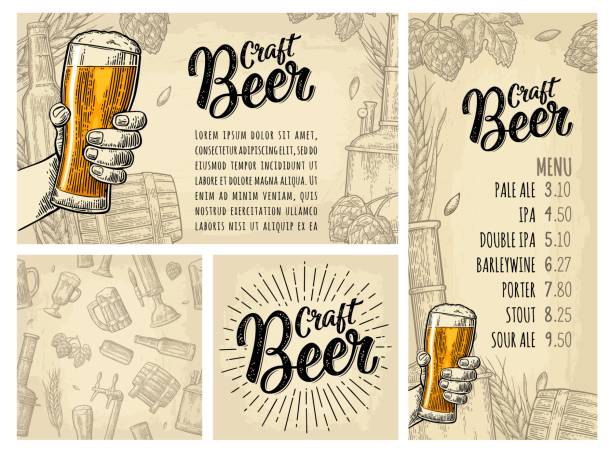 ilustrações, clipart, desenhos animados e ícones de torneira de cerveja padrão perfeita, classe, lata, garrafa e lúpulo. - cans toast