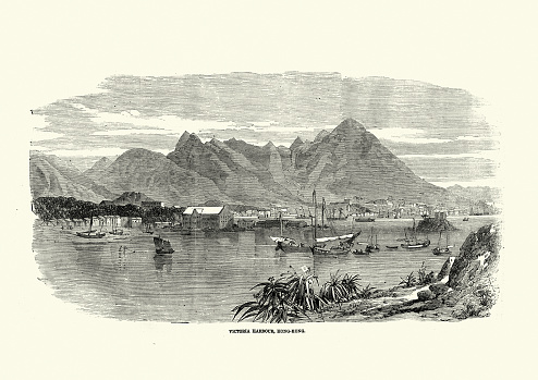 Vintage illustration of Victoria harbour, Hong Kong, 1850s, 19th Century